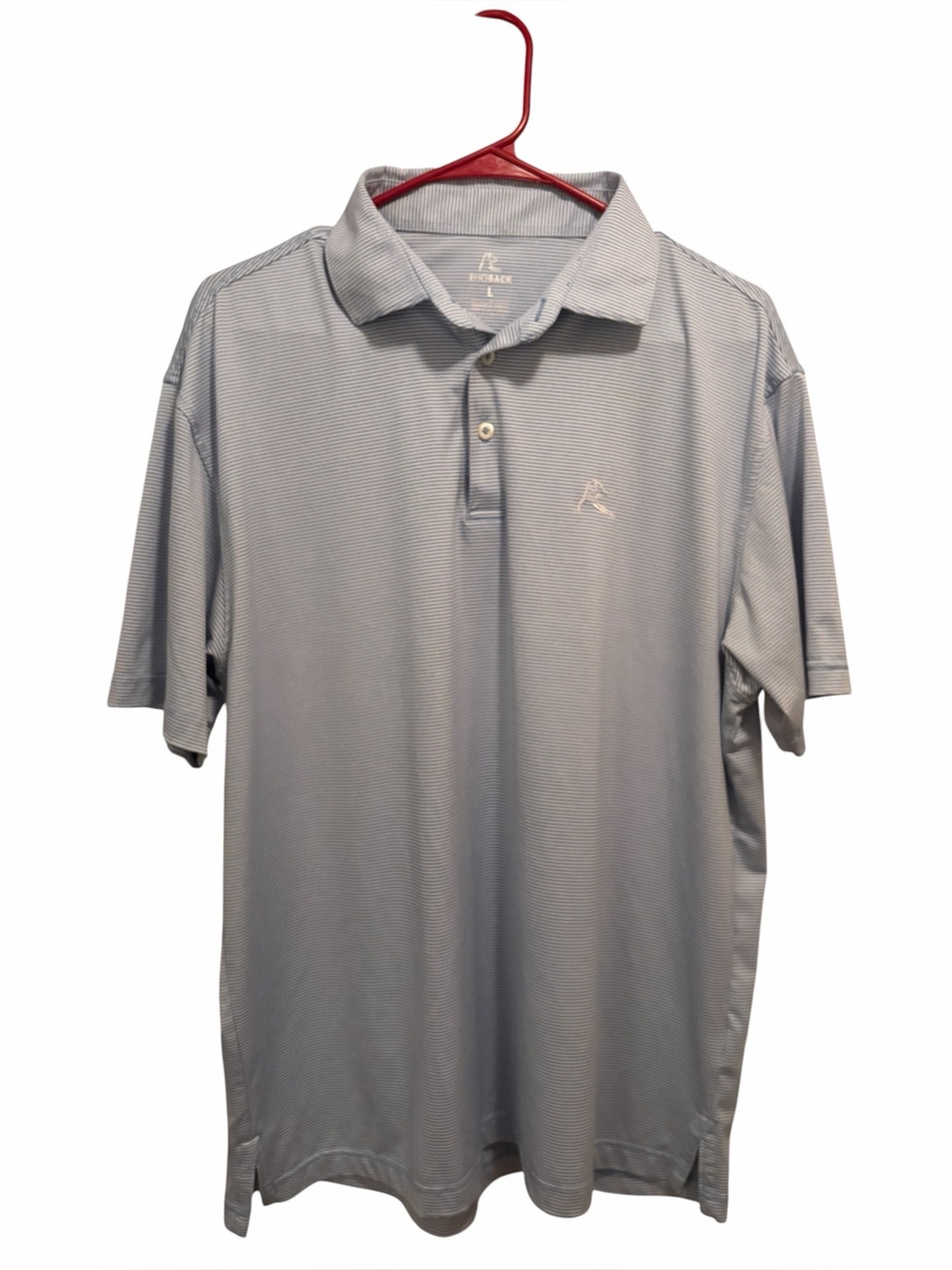 Rhoback Men’s Light Blue Striped Performance Polo. Size L. Good condition
